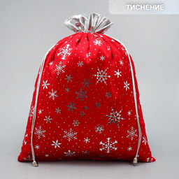 Цена за 5 шт. Мешочек подарочный плюш Снег и солнце, снежинки, тиснение, 30 х 40 см +/- 1.5 см - Дарите счастье фото 2