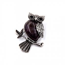 Брошь Сова с камнем Аметист оберег на удачу и богатство 3,5х4,5см