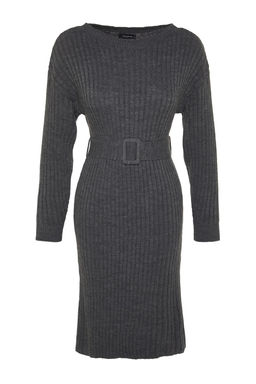Antrasit Mini Triko Kemerli Elbise TWOAW23EL00444