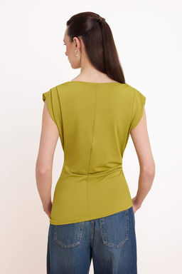 Yag Yesili Drapeli Vatkal? Fitted/Vucuda Oturan Esnek Orme Bluz TWOSS25BZ00174