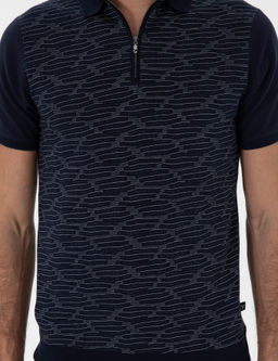 Lacivert Regular Fit Fermuarl_ Polo Yaka Desenli T-shirt