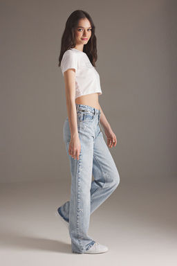 Trendyolmilla Mavi Kurdele/Fiyonk Detayl? Tasl? Normal Bel Wide Leg Jeans TWOSS25JE00234  фото 2