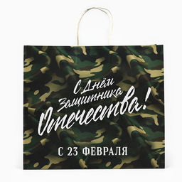 Пакет подарочный крафт «23 февраля», 32×28×15 см