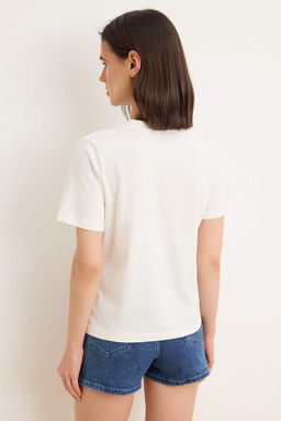Ekru Bask?l? Regular Bisiklet Yaka Standart Kol K?sa %100 Pamuk Orme T-Shirt TWOSS26TS00212 - Trendyolmilla фото 4