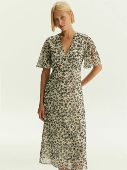 Платье Emka PL1722 миди шифон цветочный принт мультиколор  фото 3