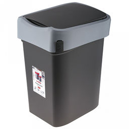 Ведро для мусора с плавающей крышкой пластмассовое Smart Bin 25л, 33,3х26,9х45,7см, с креплением для мусорных пакетов, серый, Econova (Россия)