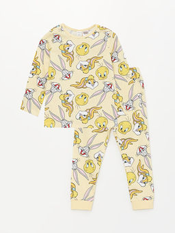 Bisiklet Yaka Bugs Bunny Bask?l? K?z Bebek Pijama Tak?m?