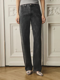 Джинсы straight с высокой посадкой со стразами / Zarina