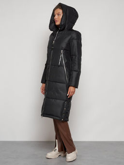 Пальто утепленное с капюшоном зимнее женское черного цвета 13816Ch - Visdeer фото 7
