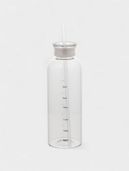 Бутылка для воды, 790 мл, 7.5×23 см, с трубочкой и шкалой времени, стекло, прозрачная