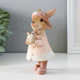 Фигурка полистоун Зайка в шляпке и дождевике с воробышком, 13.5?6.5?7 см