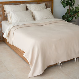 Покрывало 200х220 жаккард, 100% хлопок, Светло-бежевый 200х220