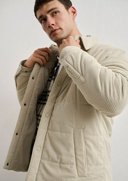 Kapitone Bej Kadife Ceket - Mavi фото 3