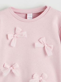 Bisiklet Yaka Fiyonk Bask?l? K?z ?ocuk Sweatshirt 2li