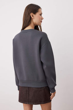 Antrasit Animal Nak?sl? Regular/Normal Kal?p Kal?n Ici Polarl? Orme Sweatshirt TWOAW24SW00196