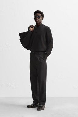 COTTON/WOOL PLEATED TROUSERS