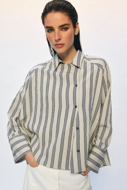 CAMISA OVERSIZE RAYAS ZW COLLECTION / Beige / Marino - Zara фото 7