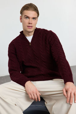 TRENDYOL MAN Bordo Unisex Regular Fit Fermuarl? Yar?m Bal?kc? Sac Orgu Triko Kazak TMNAW21KZ0737 - Trendyolmilla фото 14