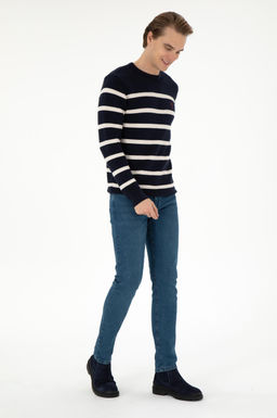 Erkek Slim Fit Bisiklet Yaka Lacivert Kazak