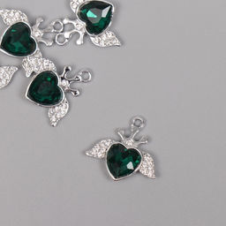 Цена за 5 шт. Декор для творчества металл, стразы «Сердце с крыльями», серебро, 2.2×2.4×0.5 см