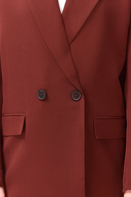Bordo Kiremit Oversize Duz Kesim Basic Kruvaze Dokuma Blazer Ceket TWOSS24BC00028
