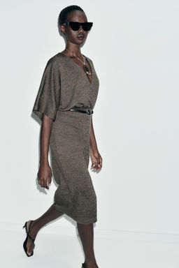 VESTIDO MIDI PIQU? CINTUR?N / Verde oscuro - Zara фото 3