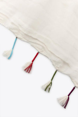 LINEN SCARF WITH POMPOMS - Zara фото 5