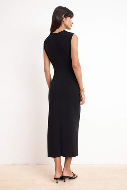 Siyah Duz Bodycon Dik Yaka Kolsuz Midi Esnek Orme Elbise TWOSS26EL00370 - Trendyolmilla фото 4
