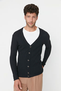 TRENDYOL MAN Antrasit Slim Fit Pamuklu Dar Kal?p V Yaka Dugmeli Fitilli Orgu H?rka TMNAW21HI0100 - Trendyolmilla фото 3