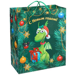 Пакет ламинат вертикальный, С Новым годом, 23 x27x11,5 см, Микки Маус и Дракон