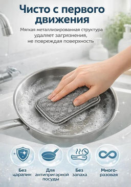 Металлизированная двусторонняя мочалка для мытья посуды 2шт