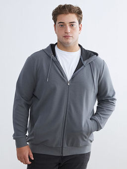 Standart Kal?p Kap??onlu Erkek Fermuarl? Sweatshirt