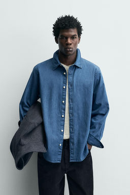 Рубашка Denim Relaxed Fit средне-синяя