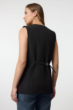 Siyah Regular V Yaka Dokuma Yelek TWOAW25YE00056 - Trendyolmilla фото 5