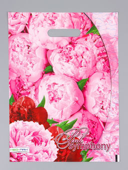 Цена за 25 шт. Пакет подарочный Розовая симфония, полиэтиленовый с вырубной ручкой 30?40 см, 60 мкм