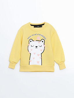 Bisiklet Yaka Bask?l? K?z ?ocuk Sweatshirt