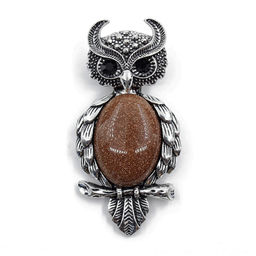 Брошь Филин авантюрин коричневый