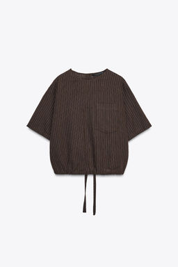 ZW COLLECTION STRIPED LINEN BLEND TOP - Zara фото 5