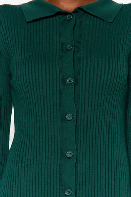 TRENDYOLMILLA Zumrut Yesili Maxi Triko Kol Detayl? Polo Yaka Elbise TWOAW24EL00046  фото 4