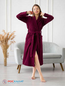 Женский махровый халат с шалькой темно-бордовый МЗ-02 (122) - Росхалат фото 4