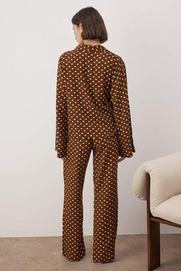 Koyu Kahverengi Kalp Viskon Dokuma Pijama Tak?m? THMAW22PT0300