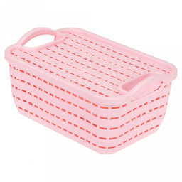 "Домашняя мода" Корзина пластмассовая для хранения "Береста" 24х16см h11,5см, с крышкой, с ручками, розовый (Китай)
