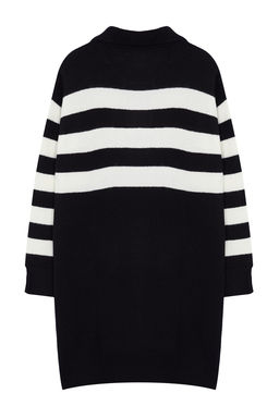 Siyah Cizgili Mini Triko Yumusak Dokulu Elbise TWOAW25EL00074