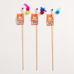 Дразнилка - удочка Мячик с перьями на деревянной палочке, микс цветов - Пижон фото 5