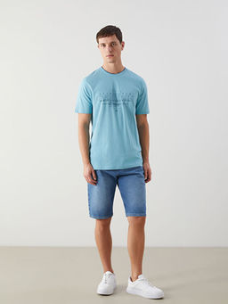 Bisiklet Yaka K?sa Kollu Bask?l? Penye Erkek Ti??rt