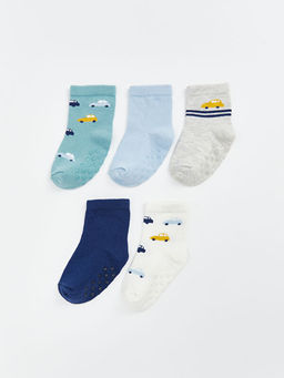 Bask?l? Erkek Bebek Soket ?orap 5li