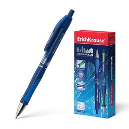 Цена за 12 шт. Ручка шариковая автоматическая ErichKrause MEGAPOLIS® Matic&Grip 0.7, Super Glide Technology, цвет чернил синий (в коробке по 12 шт.)