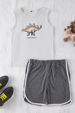 Gri Erkek Cocuk Pamuklu Bask?l? Sort Atlet Orme Pijama Tak?m? TKDSS25PT00009 - Trendyolmilla фото 2