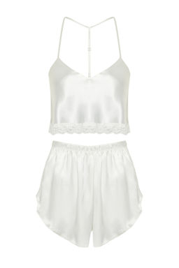 Trendyolmilla Siyah Dantelli Ip Ask?l? Crop Saten Sortlu Dokuma Pijama Tak?m? THMSS22PT0264 фото 17