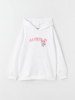 Bask?l? Uzun Kollu K?z ?ocuk Hoodie